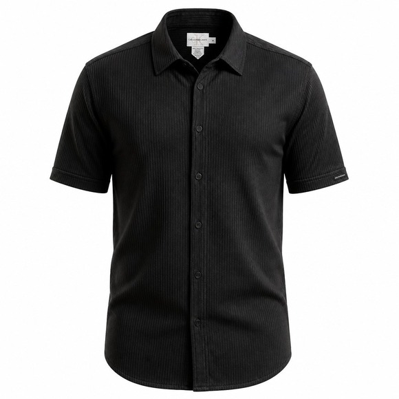 Calvin Klein Jeans Other - Calvin Klein Jeans Mens Black Ribbed Short Sleeve Button Down Shirt Sleek Size M